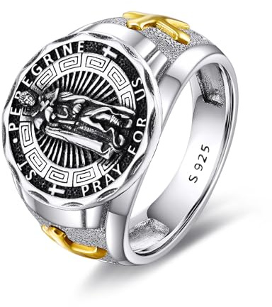 YFN Sankt Peregrinus Ringe 925 Sterling Silber Religiöser Beschützer Ring St. Peregrinus Erzengel Schmuck Geschenke für Damen Herren(St. Peregrinus 8)