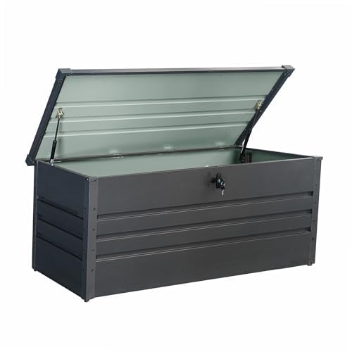 WERKA PRO Gartenlager aus Metall 600 Liter | Lackierter Stahl 0,4 mm, 2 Gasdruckfedern, abschließbar, 2 Schlüssel, Garten, Terrasse, Werkzeug, Kissen
