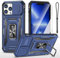 AFARER iPhone 12 Pro Max Hülle mit 360 Grad Ringhalterung und Kameraschieber, Militä robuste stoßfeste Handyhülle mit Bildschirmschutz und Handy-Lanyard für iPhone 12 Pro Max 6.7“-Blau