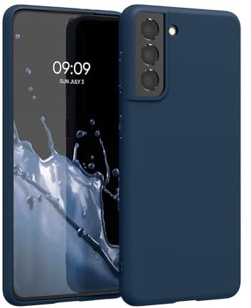 kwmobile Housse Compatible avec Samsung Galaxy S21 Coque - Housse de téléphone Protection Souple en Silicone - Bleu Marine