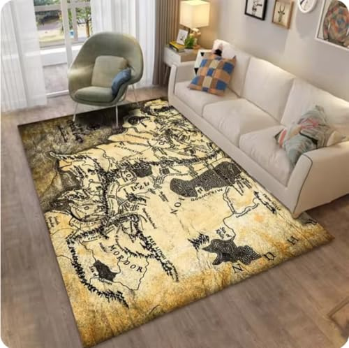 GNALEIEOG Teppich mit Ringmuster der Mittelerde-Karte für Wohnzimmer, Schlafzimmer, Sofa, Fußmatte, Dekoration, Bodenmatte, 140 x 200 cm