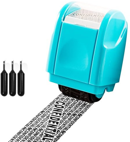 Privacy ID Address Blocker Roller Stamp With Identity Theft Protection - Personal Data Security Defender With 3 Refills Ink (Blue)