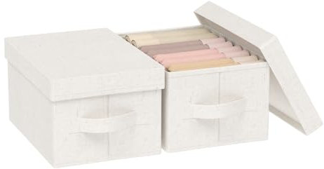 ENUMAIL Aufbewahrungsbox mit Deckel, Klappbox mit Griffen, 2er Set Kisten Aufbewahrung Stoff, Verwendet für Kleidung Organizer und Lagerung, 33×23×18 Zentimeter, Beige