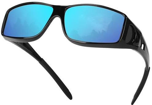 Fimoson Überzieh-Sonnenbrille für Autofahrer & Brillenträger, polarisierende Gläser, 100% UV Schutz blaue Linse