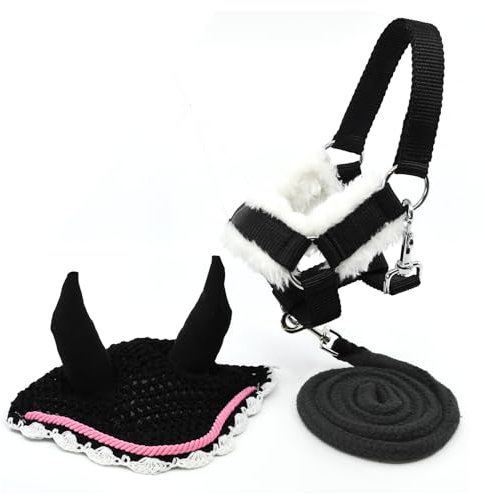 Hobby Horse Zubehör-Set für Hobby Horse, schwarz, mit Führstrick und Insektenmütze, Schwarz und Rosa, für Hobby Horse, Größe A4 und A3