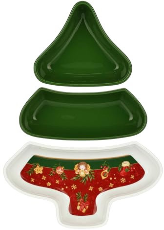 THUN, Antipastiera a Forma di Albero di Natale in Porcellana, Collezione Sorprese di Natale, Antipastiera per i tuoi Antipasti, Idea Regalo per Natale, 28x39x5