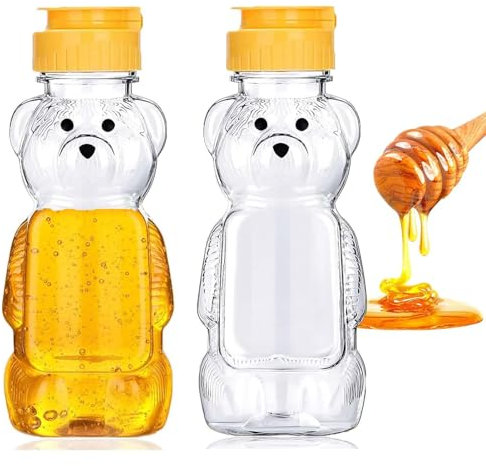 MisFun 2 Stück 250 ML Honigspender, Bär Honigflaschen Gläser, Klare Honigbehälter, Honigflaschen Wiederverwendbares Honig-Squeeze-Flasche, Honigquetschflasche zum Aufbewahren und Dosieren