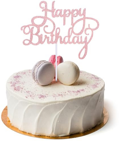 Rose Gold Happy Birthday Cake Topper & Sign - Glitter Cake Pick & Decorations for Celebrating Birthday & Anniversary Parties