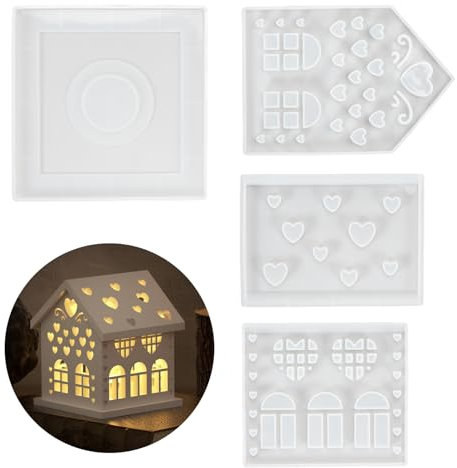 Molde de silicona para fundición de casas navideñas, moldes de silicona 3D, moldes de fundición para Navidad, molde para velas, molde de silicona para Navidad (juego 1)