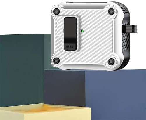 CasurvivePro Custodia di ricarica wireless per Airpods 4, custodia di ricarica wireless personalizzata, fibra di carbonio testurizzata, unica e innovativa, resistente ai graffi e all'usura, bianco