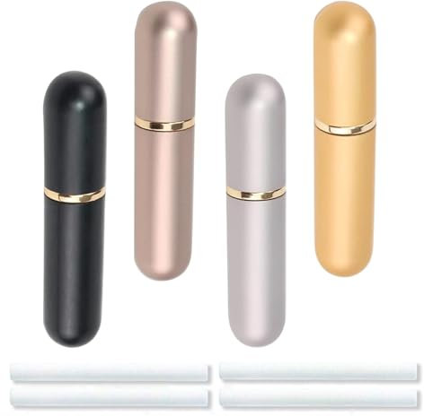 GUTERTOP 4 Stück riechstifte für ätherische öle, Ätherisches Öl Tuben Aromatherapie Flasch naseninhalator stift mit 4 Baumwoll-Dochte (Schwarz/Silber/Gold/grau)