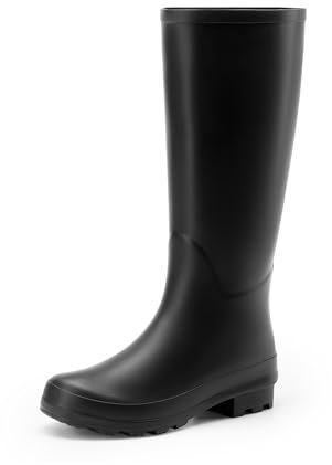 DREAM PAIRS Stivali Wellington Alti Classici da Donna Stivali da Pioggia per Giardino,Size 42,Nero,DWEMRB2508