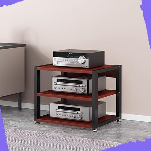IMUNKT 3/4/5-Tier Audio Component Rack Heavy Duty AV Media Stand HiFi Amplifier Rack - 90cm High - Stereo Receiver Record Player Display Stand(Teak,3 Tier-50X40X48.5CM)