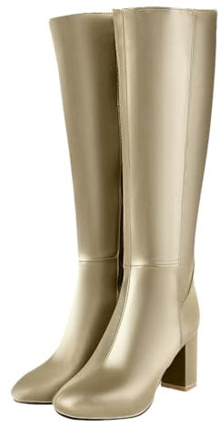 ticticlily Stivali Donna Scarpe a Punta Al Ginocchio Tacchi Alti Stivaletti Casual Eleganti per Autunno A Oro 43 EU