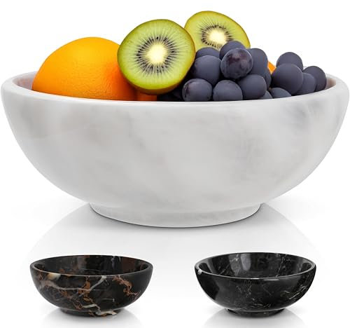 Gusto Nostro 8 Luxury White Marble Decorative Bowl for Coffee Table - Elegant Modern Fruit Bowl for Kitchen Counter - Heavy Stone Entryway Catch all for Keys, Jewelry, Potpourri Holder - Medium Size