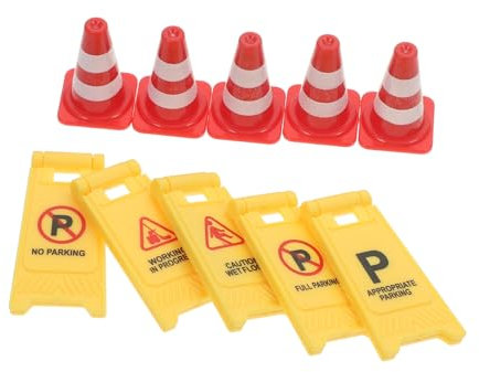 HOMOBABE 10stücke Miniatur Verkehrsschilder Bunte Verkehrshütchen Warnschilder Für Junge Mädchen Puppenhaus-Dekoration Baustellen-szenen Kreative Spielzeugideen