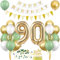 Deko 90. Geburtstag Salbeigrüne, Luftballons 90 Geburtstag Deko Set Grün Weiß Gold, Ballon 90 mit Banner Tortendeko, Happy Birthday Girlande, für Frau Männer 90 Jahre Geburtstagsdeko