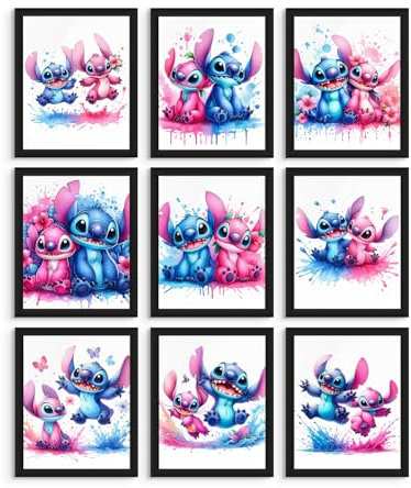 Stichposter für Mädchenzimmer – Stich- und Engel-Schlafzimmer-Dekor, Kinderzimmer-Wanddekoration, Mädchen, Aquarell-Kunstdrucke, Pastell-Kinderzimmer-Kunstwerk, Kinder-Wandkunst – ungerahmt, 9 Stück