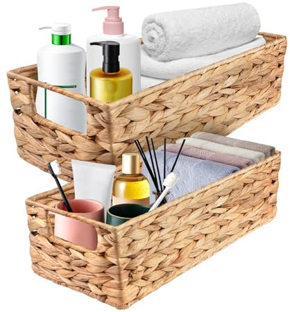 Orixo 2 Unidades Cesta Trenzada De Jacinto De Agua, Caja Rectangulares De Mimbre, Cestas Organizadoras, Cestas Tejidas Para Organizadores, Cesta Baño, para Cajones, Mesas, Cómodas, Cocinas, Salones