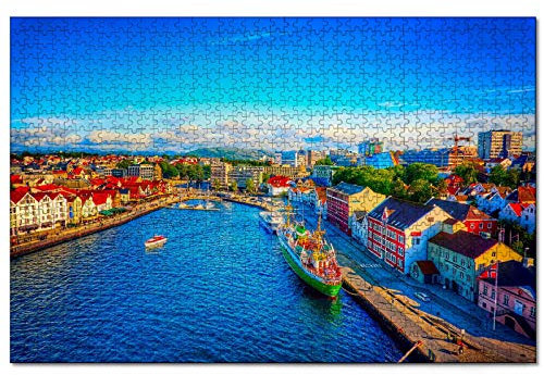 Puzzle Norwegen Stavanger, 1000-teiliges Puzzle für Erwachsene und Familien, Reisegeschenk, Souvenir, 38 x 26 cm