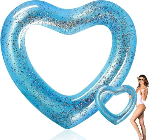 Herzförmige Schwimmring, 120CM Aufblasbare Schwimmringe Luftmatratze Schwimmreifen, Schwimmreifen Erwachsene, für Pool Sandstrand Party (blau)
