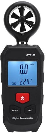 Digitales Windgeschwindigkeitsmessgerät, 6 Messeinheiten Hochgenauiges Anemometer Messung, Luftströmungsmesser mit Temperatur- und Feuchtigkeitssensor, Großer LCD -Bildschirm