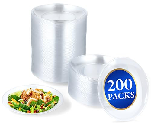 SWEWARM 200 platos de plástico duro transparente de 13 cm, pequeños platos redondos para fiestas, picnic, boda, cumpleaños, barbacoa