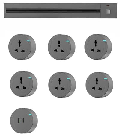 Regleta de enchufes con riel deslizante de aleación de aluminio de 32 A y 8000 W con adaptadores ajustables para casa, oficina y taller (110-220 V),Grey-100CM