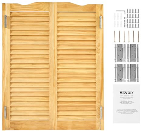 VEVOR Porte Battante Double, 907x28x1060 mm, Porte Saloon en Bois de Pin avec Charnières, Quincaillerie, Facile à Installer, pour Couloir d'Intérieur, Cuisine, Bar, Café, Entrée de Pub, Couleur Bois