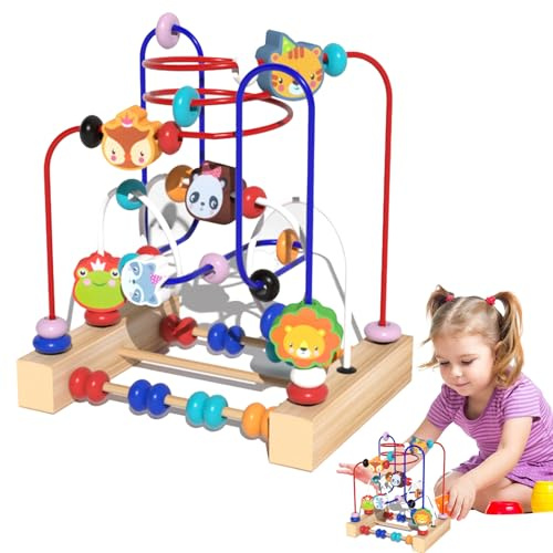 Beads Maze - Wooden Bead Game Roller Coaster Toy | Kids Learning Toy | Preschool Learnings Activities Sensory Toys, Abacus Toddler Games For Preschoolers (22.5x22.5x15cm/8.86x8.86x5.91 Inches)