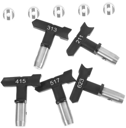 Tofficu 5 Stück Düsenpistolenkopfset Spritzpistole Lackspray Sprühen Tipps Zum Lackieren Airless-farbspritzdüsen Sprühspitzen Farbsprühgerät Für Schränke Rostfreier Stahl Schwarz