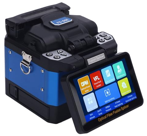 Pyhodi Soudeuse à Fibre Optique, épissure 8S, Chauffage 18S, écran Tactile Capacitif de 5 Pouces, Alignement du Noyau de 6 Moteurs avec Batterie 6700 MAh pour FTTH (Plug EU AC100-240V)
