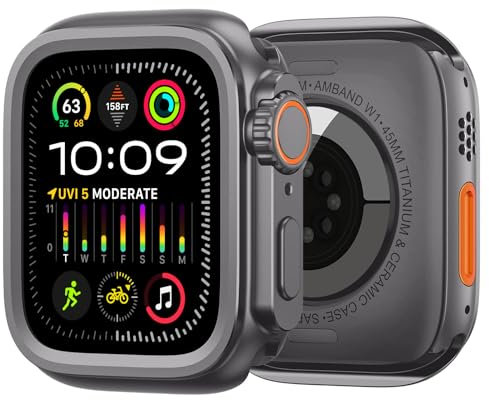OBAEHH Funda de reloj de aleación para Apple Watch Series S10 46mm S9 S8 S7 S6 44MM 45MM funda protectora de marco funda de parachoques de Metal(Gray,45mm)