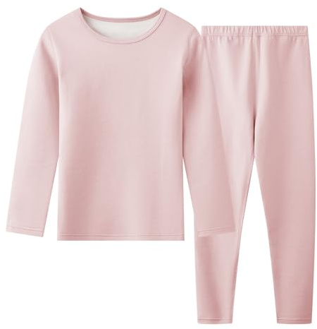 Hoseay Conjunto Ropa Interior Térmica Niños Forro Polar Camiseta 7-8, Rosa