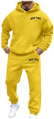 CEWIFO Tuta Uomo Felpa Streetwear Set di Felpa con Cappuccio Unisex Streetwear in Pile con Stampa Pantalone Tuta Uomo Cotone