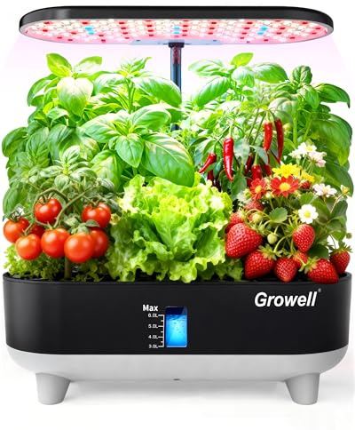 Growell Kit per coltivazione idroponica, 16 cialde, sistema di giardinaggio verticale da 8 litri, per erbe, verdure, frutta, con luce LED per coltivare l'acqua, circolazione intelligente, 3 modalità