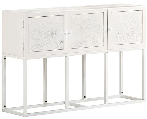 Mandloder Sideboard 115x30x76 cm Mango Massivholz, Industrie Design Anrichte mit 3 Türen, Robustes Buffet für Wohnzimmer, Flur und Esszimmer