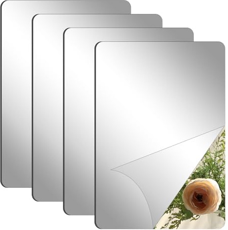 lakudayy 4 Pcs Self Adhesive Mirror, 40 x 30 cm Mirror Tiles, Acrylic Mirror, High Clear Removable for Wardrobe Doors, Frameless Flexible Tiles for Wall, Bathroom, Bedroom (40X30 cm)