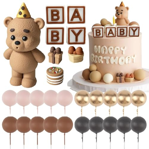 GZGXKJ 25 Stück Kind Tortendeko Bär Braun Kuchen Dekoration Torten Topper | Boho Bären Kuchendekoratio, DIY Kuchen BABY Kugeln Geschenkbox Kuchendekoration, Für Geburtstag Party