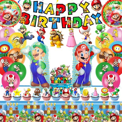51 Decoraciones de Cumpleaños, Decoraciones de Cumpleaños para Niños/Niñas, Decoraciones de Cumpleaños Infantiles con Pancartas, Servilletas, Globos, Decoraciones para Tartas, Globos de Aluminio (A