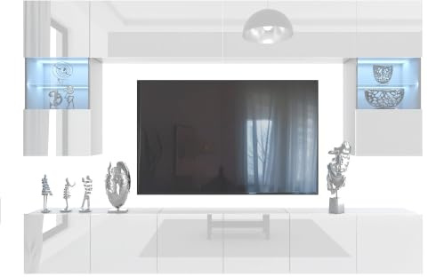 Belini Milano 1 Parete Attrezzata Mobile TV 300cm Bianco Lucido | Parete attrezzata per soggiorno, mobile TV moderno, spazio di archiviazione pratico