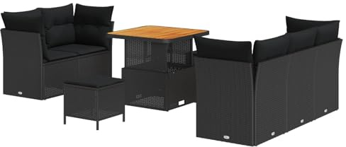 HFXHIJXQ Ensemble Salon de Jardin Modulable 8 Pièces Canapé d'angle Résine Tressée et Acier Coussins Confortables Table Basse Réglable Tabourets Extérieur Terrasse Balcon Noir