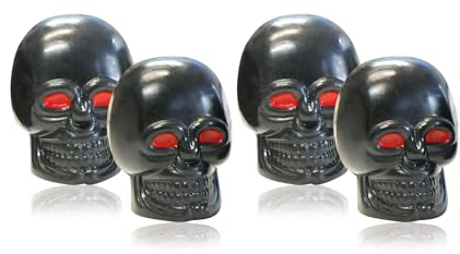 FOLIATEC AIRCAPS Ventilkappen Skull Auto Ventildeckel Ventilabdeckung Reifenventilkappen für 4 Räder, schwarz mit roten Augen