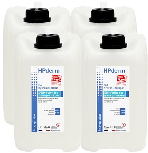Carton standard de 4 HPderm Gel hydroalcoolique pour la désinfection des mains - Bidon économique 5 Litres