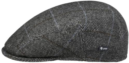 Lipodo Flatcap Karomuster Gefütterte Schiebermütze mit Wolle Made in Italy Herren Herbst/Winter anthrazit 53 cm