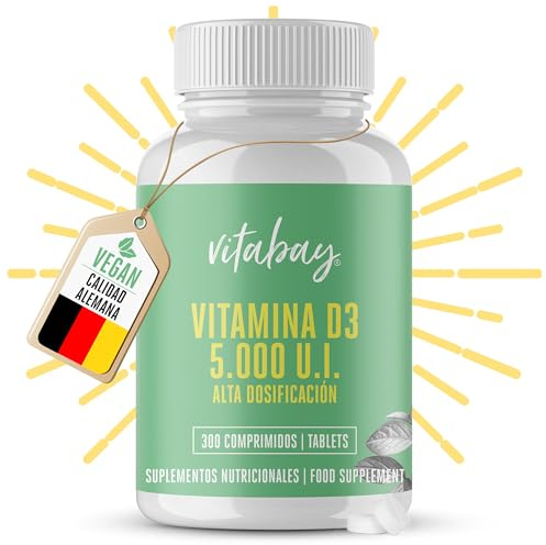 Vitabay Vitamin D3 Depot Hochdosiert 5000 IE - 300 Vegane & Laborgeprüfte | Vitamin D Tabletten ohne Zusätze - Trägt zur Unterstützung des Immunsystems und zur Erhaltung normaler Knochen bei