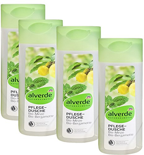 alverde Naturkosmetik Pflegedusche Minze Bergamotte, 4er Pack (4 x 250 ml Flasche)