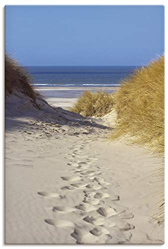 ARTLAND Wanddeko Leinwand Bilder Wandbild 60x90 cm Strand Meer Maritim Küste Düne Gräser Nordsee Himmel Urlaub T1CF