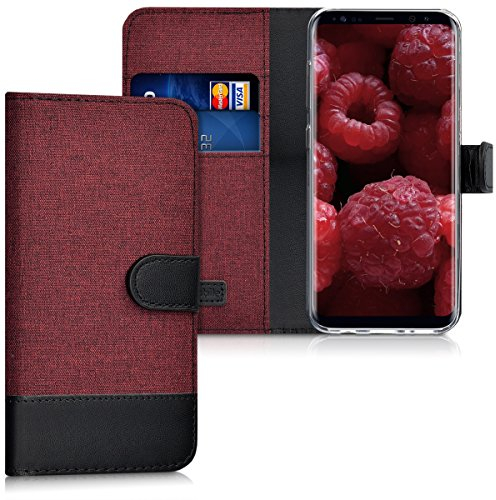 kwmobile Wallet Case kompatibel mit Samsung Galaxy S8 - Hülle mit Ständer - Handyhülle Kartenfächer Dunkelrot Schwarz