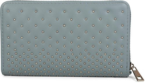 styleBREAKER Damen Geldbörse Kugelnieten 19x12 cm, Jeansblau | 19x12x2,5 cm Maß. 8 Kartenfächer, 3 Scheinfächer, Münz-Zipper. Sicheres Hauptfach mit umlaufendem Reißverschluss.